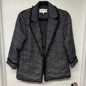 Cupcakes & Cashmere Gregory Tweed Fringe Open Front Blazer Size Medium Black